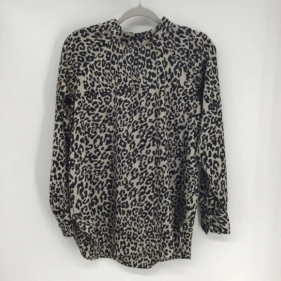 LOFT Women’s Silky Animal Print Hi Neck Blouse Top Career Work Size Small - Picture 1 of 7